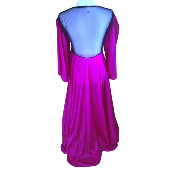 vintage shirley of hollywood dressing gown fuschia pink black lace one size - Picture 2 of 6